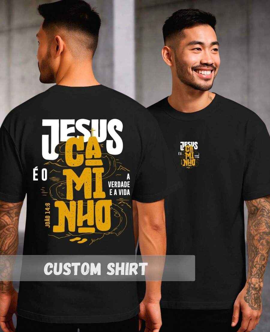 Camiseta Tshirt Streetwear Cristã Jesus É O Caminho A Verdade E A Vida Frase Religiosa Fé - Preto - Visão 1