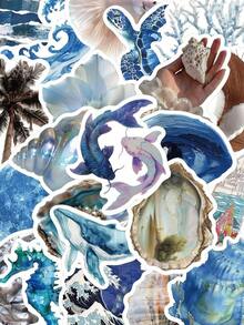 50pcs Blue Ocean Series Stickers, Creative DIY Craft For Laptop, Phone Case, Guitar, Cup, Scrapbooking, Waterproof Decorative Stickers Back To School - Màu xanh lam - Xem 1