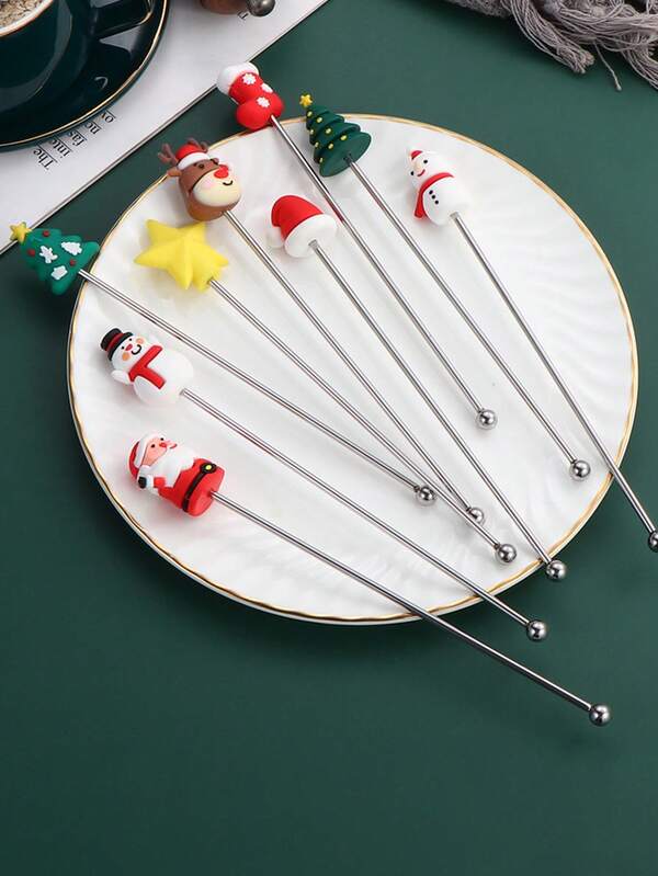 1pc Stainless Steel Cartoon Character Stirring Stick, Creative Christmas Element Cocktail Mixer Bar Tool