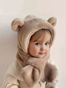 儿童帽子围巾套装，可爱又萌，厚实又温暖，护耳，适合秋冬季，男孩女孩都适用 - 彩色 - 查看 12