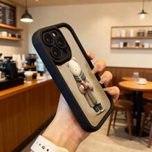 Cubierta de teléfono con borde negro y diseño de oso con bufanda y taza de café para uso diario en cafeterías Aplicable a los teléfonos de la serie Apple y Galaxy - Burdeos - Ver 6