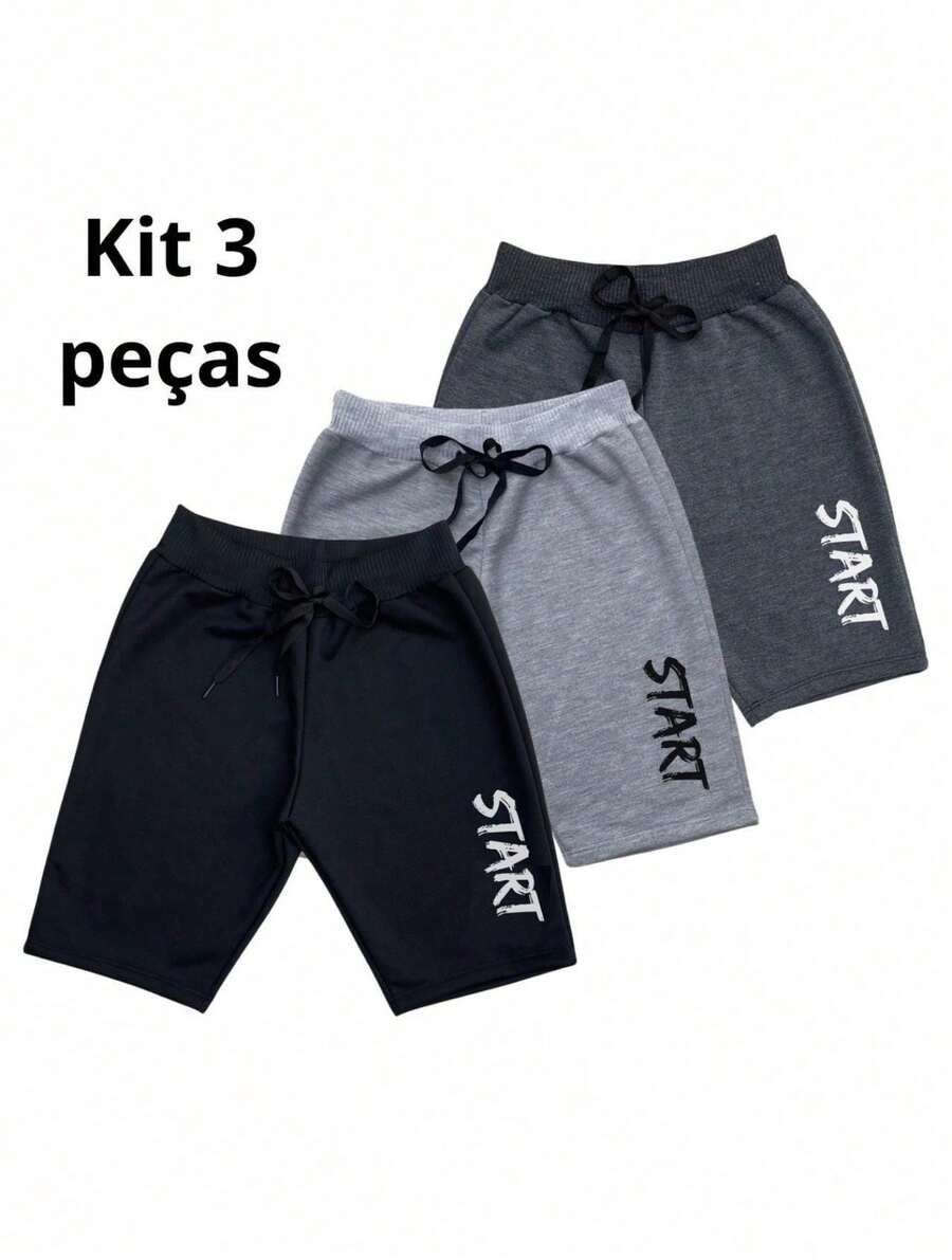 Kit Of 3 Start Shorts For Boys, Lightweight Fleece, Sizes 2 To 12 Years - màu đen - Xem 1
