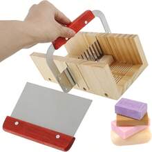 一套肥皂切割木制工具套装，可调节肥皂切割器套装，含不锈钢波浪形切割器和直形切割器，面包形切割器套装，多功能肥皂切割套装，适用于DIY手工肥皂制作