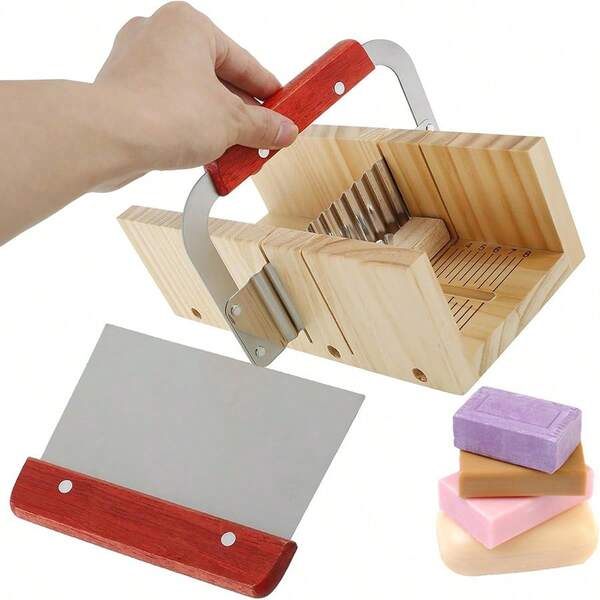1 Set de herramientas de madera para cortar jabón, juego de cortador de jabón ajustable con cortador ondulado y recto de acero inoxidable, juego de cortador de barra, kit multifuncional de corte de jabón para manualidades de jabón hecho a mano