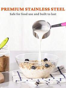 Stackable Measuring Cup And Spoon Set With Non-Slip Silicone Handles, Suitable For Cooking And Baking - Multicolor - View 3