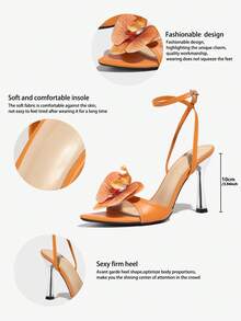 女士高跟鞋，时尚百搭，适合春夏派对、聚会、户外活动、时装秀、宴会等场合。电镀银色，尖头设计，闪亮夺目，3D兰花腰带，穆勒鞋带，镜面抛光纯色鞋面，性感交叉踝带，优雅奢华，活力橙色，适合通勤，可搭配圣诞节、情人节、秋季服饰。 - 橘色 - 查看 8
