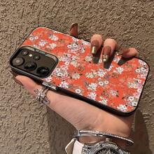 Funda de Teléfono con Patrón Floral de Fondo Naranja para 25ULTRA, S24PLUS, S23FE, S21PRO, S22, S20+, A03S, A05S, A14, A31, A53, A34, A10, A04E, M04, A33, A35, A55, A72, A71, A70, A22, A16, A06, A20S, Color de  de Moda Antisuciedad Plata IMD - Colores mixtos - Ver 5