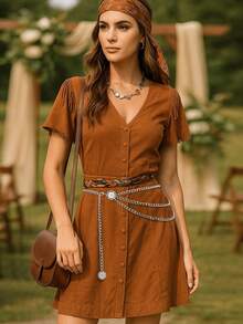 1Pc Metal Waist Chain Retro Fashion Body Belly Belt Gold Silver Belts Jewelry Accessories For Women - Dây đeo thắt lưng - Xem 5