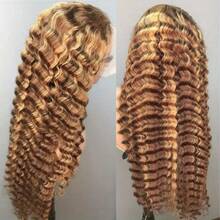 250% Density 34Inch 13x4 Honey Blonde Deep Wave Lace Front Wigs Human Hair 13x4 Highlight Ombre Curly Lace Front Wig Human Hair 5x5 Put On And Go Gluless  Water Wave Lace Closure Wigs No Glue No Need 3S To Wear Wig For Women - S4/27 - Xem 5