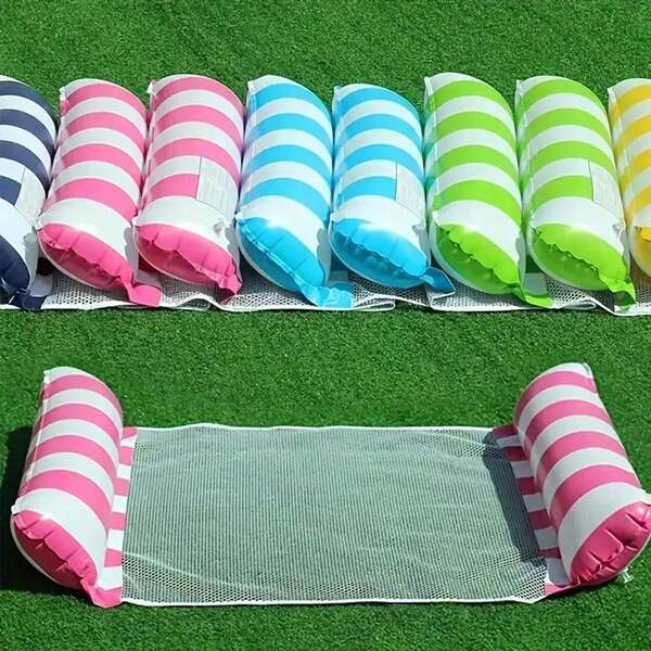 1 pieza Silla de hamaca inflable para piscina para adultos, flotador de agua de uso múltiple con diseño de rayas para fiestas en la piscina, playa, diversión de verano
