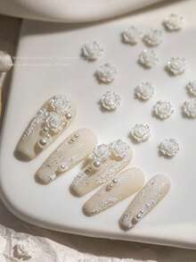 150pcs Camellia Nail Art Decorations, 3D Holographic Watercolor Rose, White Rose, Assorted Sizes Flower Nail Art Accessories Nails - Multicolor - View 2