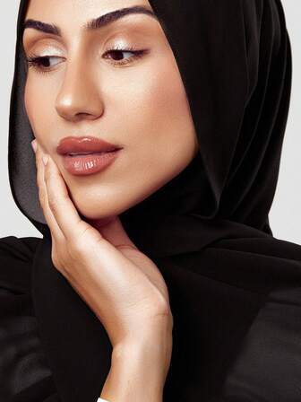 1pc Women's Solid Color Pearl Chiffon Soft Headscarf, Women Hijab, Casual Arabic Long Scarf Women Abaya, Conservative Solid Color Suitable For Daily Use