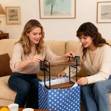 Coffee Bar Center With Slide-Out Drawer & 2 Baskets – 3-Level Mug Organizer Rack With 6 Hooks For Compact Kitchen Counter Or Pantry Organization - Brown - View 8