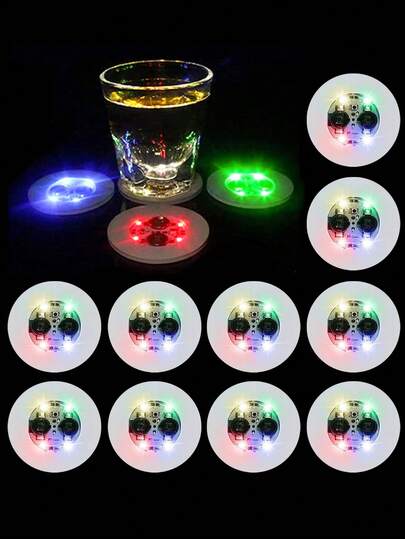 8 piezas Posavasos con luces LED, Luces para botellas LED, Glorificador de botellas, Discos luminosos para posavasos de bebidas, Posavasos con luces parpadeantes para copas, Posavasos con botellas brillantes y con color, Posavasos brillantes LED para botellas de vino, Decoraciones iluminadas para bares y discotecas, Decoraciones para eventos y fiestas, Suministros para fiestas, Festival de música
