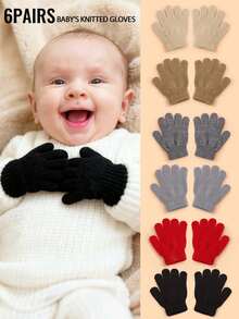6 Paar Baby Einfarbige Gestrickte Fäustlinge Set, modisch einfach vielseitig unisex Baby Fingerlose Handschuhe, weich bequem atmungsaktiv, geeignet für tägliches Kombinieren, zum Warmhalten im Herbst/Winter, toll als Geschenk zu Thanksgiving, Weihnachten, Geburtstag