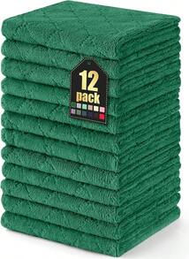 12 Pack Kitchen Dish Cloths (10 X 10 Inches, Cream Yellow), Super Soft And Absorbent Coral Velvet Dish Towels, Nonstick Oil Fast Drying Microfiber Cleaning Cloth, No Lint Household Dishcloths, 2025 - 墨綠色 - 查看 10