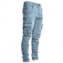 Men's Slim Fit Jeans With Pockets Fashion, Men's Denim Pants, Casual Fashion And Comfort - 淺藍色 - 查看 5