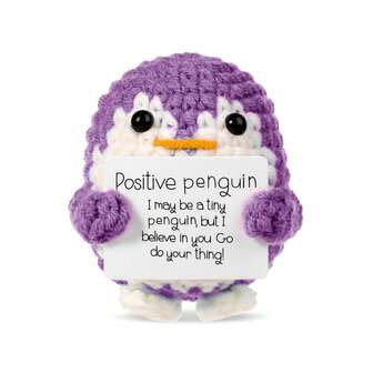 Positive Crochet Penguin, 2.6 Inch Funny Potato Knitted Penguin Ornaments With Positive Card Cute Penguin Crochet Decorative Cheer Up Gift For Friends Encouragement Decoration, Christmas Stockings Stuffers Gifts