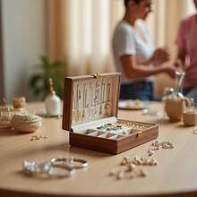 QY- Wooden Jewelry Box For Women Jewelry Organizer Box With Lock Jewelry Holder Organizer For Necklace Ring Earring -9929 - KT60250Đai ốc đơn màu nâu - Xem 6