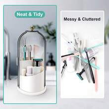 Toothbrush Holders With Sliding Lid, Rotating 3 Slots Bathroom Organizer Countertop, Tooth Brush Toothpaste Holder Bathroom Counter Stand Sink Organizer Caddy For Vanity Makeup Brushes Holder{Inchcolor_nameinch:InchWhite+TransparentBlackinch} - 白色+透明黑色 - 查看 5