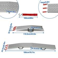 VA-Cerulean 1/2x Foldable Loading Ramp, Foldable Loading Ramp Max. 200 Kg Per Piece, Foldable Loading Ramp Max. 400 Kg Per Pair, Non-Slip Loading Rail, Car Loading Ramp 195 X 22.5 X 4 Cm For ATV Quad Car Motorcycle Trailer Lawnmower Lawn Tractor - Silver 2-pack - View 3