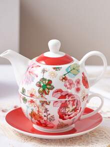 MBB 1 zestaw herbaty dla jednej osoby, zestaw herbaty ceramicznej z kwiatowym wzorem dla jednego czajniczka i filiżanki, kolorowy zestaw herbaty prezent dla kobiet i mężczyzn, porcelanowy zestaw herbaty z kwiatowym wzorem i spodkiem z pokrywką, dekoracyjny biały, podstawowy, zabytkowy czajniczek z porcelany kostnej prezent dla kobiet do domu i biura, atrakcyjny, wielokrotnego użytku, ręcznie robiony prezent, czajniczek w stylu europejskim, zestaw filiżanek do herbaty ze spodkiem, różowy, pomarańczowy, zielony, żółty, dostępne inne kolory