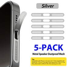 ZYONS 5 piezas para iPhone 17 Pro Max/17 Air/16 Pro Max/16/15/14/13/12 Series, rejilla de metal antipolvo para altavoz, hecha de material de metal duradero, en colores negro/plateado/naranja cósmico/dorado/verde/rojo/azul/morado/titanio del desierto y talla grande colores