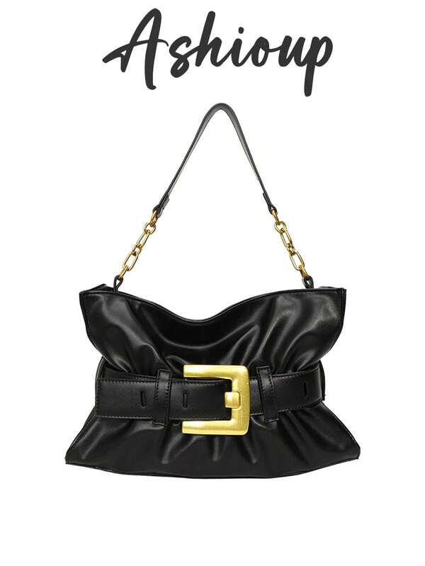 Women's PU Leather Pleated Hobo Shoulder Bag With Metal Chain Strap, Clutch Purse For Party Or Evening Occasions