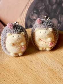 2pcs Cute 3D Flocked Hedgehog Resin Pendant Cartoon Animal Keychain Bag Accessories Phone Gifts For Women Gifts For Men Personalised Gifts Funny Gifts Stocking Stuffers Phone Charm - Multicolor - View 1