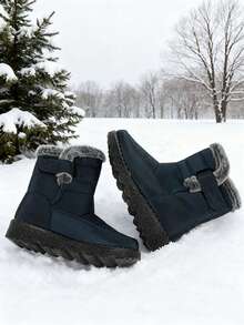 FZY New Winter Women's Snow Boots - Women's Non-Slip High-Top Snow Boots With Fur Collar - Women's Everyday Snow Boots, Women's Thick-Soled Non-Slip Boots - Plush Lining Snow Boots.Essential Easter Outfits - 藍色 - 查看 3
