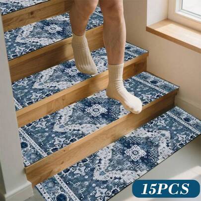 15-Pack Non-Slip Stair Treads, Large Carpet Stair Mats With Reusable Adhesive Backing, Wear-Resistant Indoor Stair Runner Rugs For Safety, Easy To Clean, Low Profile, Christmas Decorations