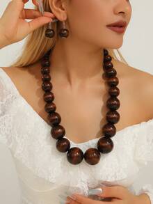 Bridal Bohemian Retro Multi-Layer White Faux Pearl Necklace & Earrings Jewelry Gift Set, Bride Long Faux Pearl Necklace, Personalized Women's Chunky Jewelry Gift Set, Prom Wedding Party Mother's Day Teacher's Day Gift, Jewelry For Women And Girls - Pearl Set - View 5