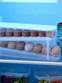 Space-Saving Refrigerator Side Door Rolling Egg Storage Box - Plastic Material, No Battery Required, Double-Layer Transparent Compartments For Easy Egg Access And Organization, Kitchen Refrigerator Storage Rack, Refrigerator Egg Storage Box - Multicolor - View 5