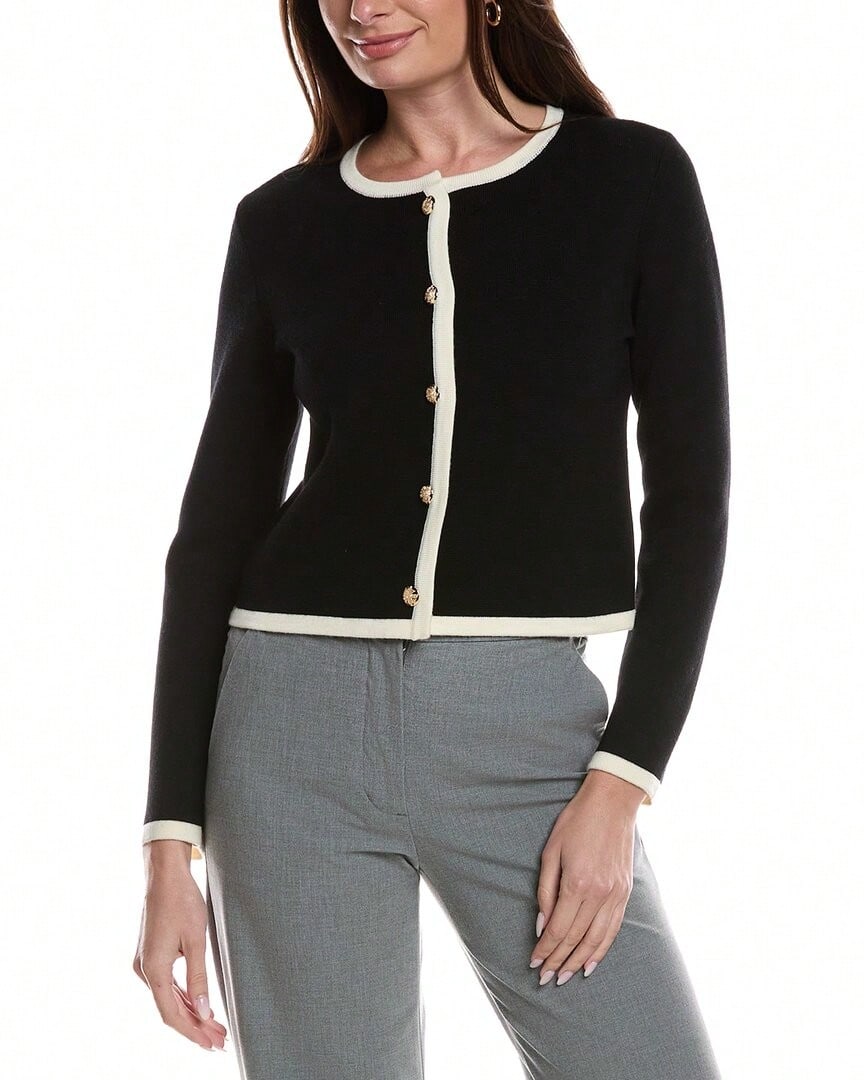 Chaqueta corta de lana merina con ribete de Bruno Magli - Negro - Ver 1