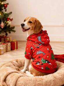 Áo hoodie in hình cá voi sát thủ và cá heo, ấm áp và thoải mái cho chó và mèo trong nhà/ngoài trời. - Đỏ - Xem 5