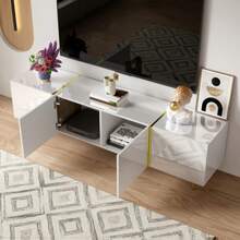 Móvel para TV com acabamento brilhante, quatro portas, design moderno e minimalista, na cor branca. - Branco - Ver 5