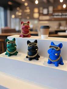 1pc Cute Resin Bulldog Car Decor, With Golden Chain And Glasses - Funny Dashboard Ornament, Suitable For Dog Lovers, Humorous Car Interior Accessory, Lightweight And Easy To Install, Perfect Gift For Male And Female Drivers, Adds Charm And Personalized To Any Vehicle.