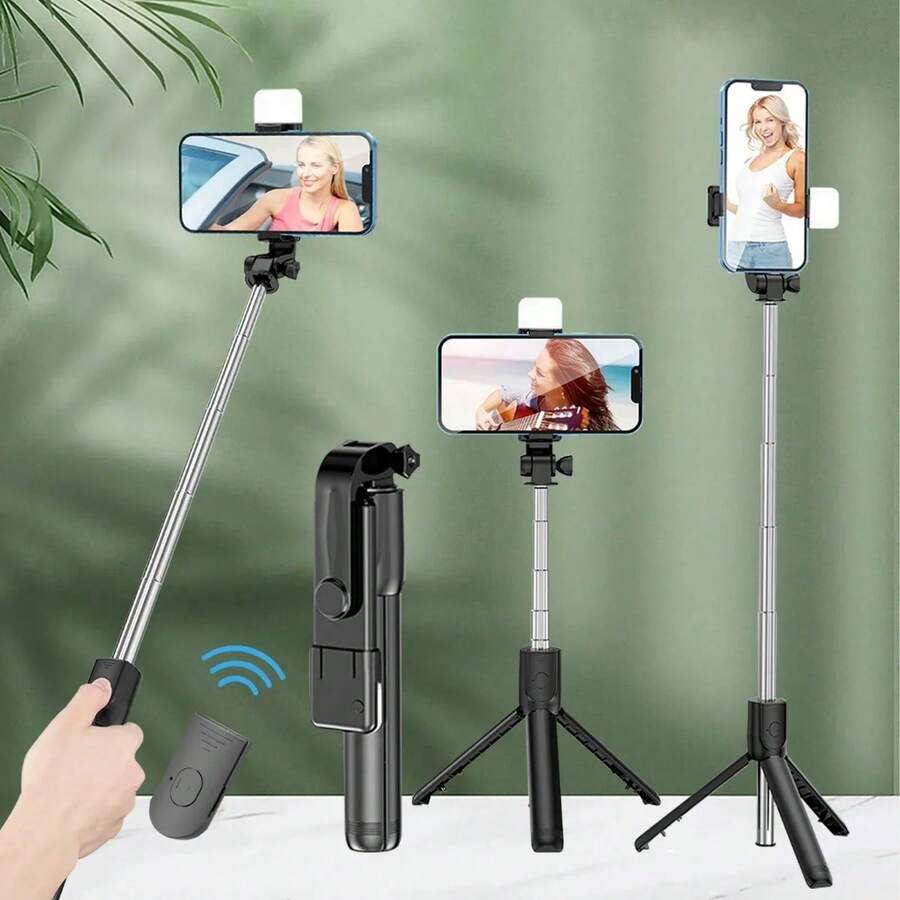 Palo de Selfie trípode telescópico de viaje soporte de teléfono portátil [700mm] trípode de teléfono extensible remoto Bluetooth - Negro - Ver 1