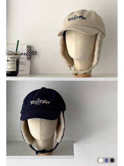 灯芯绒棒球帽，保暖内衬，冬季防风护耳，男女皆宜