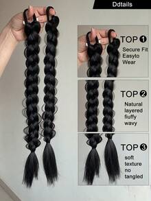 2 paquetes de trenzas con bandas elásticas, extensiones de cabello sintético para mujeres, cabello liso, estilo universal, accesorios para el cabello de uso diario. Pelucas europeas y americanas para mujeres, trenzas largas, coletas, bandas de cabello sintético largo de moda, trenzas altas, coletas falsas. - Multicolor - Ver 7