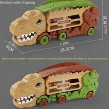 恐龙终极运输车轨道玩具，带可折叠滑轨的恐龙运输卡车，可变形为霸王龙，很棒的生日礼物，颜色随机，万圣节礼物，返校礼物