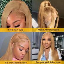 #27 Honey Blonde Wig Human Hair Glueless 34 Inch 250% Density Straight Glueless Wigs Human Hair Pre Plucked 13x6 HD Lace Frontal Wigs Human Hair - S27 - 查看 4
