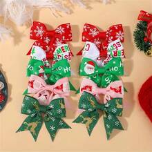 10pcs Christmas Element Print Bow Hair Clip Set For Girls, New Party Surprise Gift Accessories, Celebration Essentials, Festive Hair Clips, Festive Prints, Accessories, Lightweight Hairpins, Wellcrafted Bows, Hair Clip Bundle, Decorative Hairpins, Gift Shoppers, Young Women - Multicolor - View 7