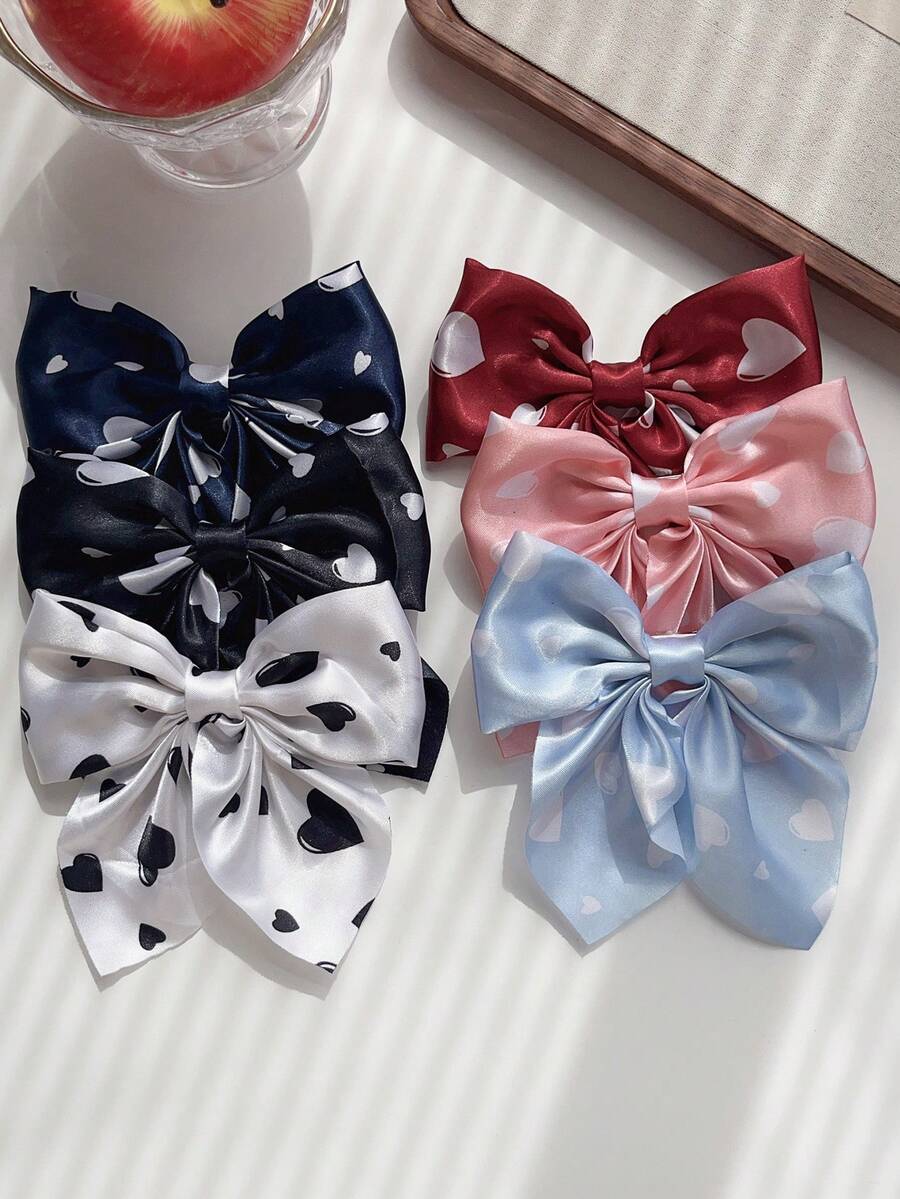 1/6pcs Heart Shaped Bow Hairclips, Suitable For Girls And Women For Daily Outings And Photo Shoots - Multicolor - View 1