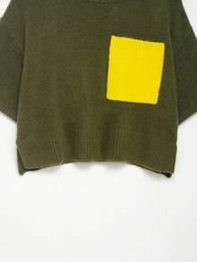 女士时尚百搭通勤短袖圆领休闲针织衫，秋冬季 - 深綠色 - 查看 6