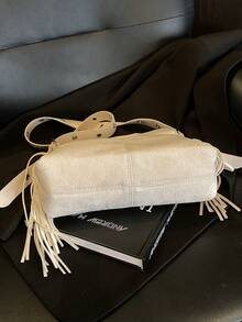 小巧别致的流苏手提包，女士新款个性化多功能托特包，休闲通勤单肩/斜挎包 - 米色 - 查看 10