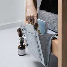 Storage Bag with Pockets Hanging Organizer, Bedside Caddy, Felt Bed Storage Organizer Hanging Bag Holder, Closet Hanging Storage Bag for Home Dormitory Bed Sofa - Gris - Ver 3