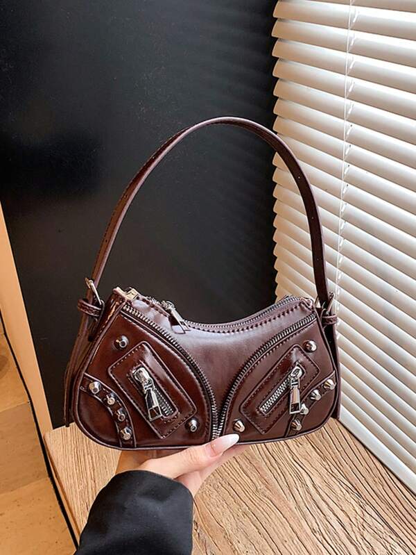 Fashionable Chic Avant-Garde Metal Rivet Decor Women's Shoulder Bag/Underarm Bag, Autumn/Winter
