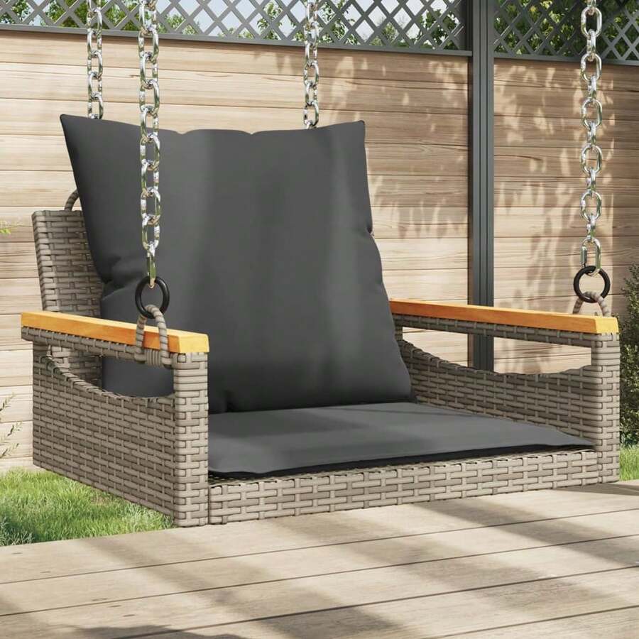 vidaXL Hängesessel Mit Kissen Grau 63x62x40 Cm Poly Rattan - Grey - View 1
