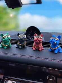 1pc Cute Resin Bulldog Car Decor, With Golden Chain And Glasses - Funny Dashboard Ornament, Suitable For Dog Lovers, Humorous Car Interior Accessory, Lightweight And Easy To Install, Perfect Gift For Male And Female Drivers, Adds Charm And Personalized To Any Vehicle.